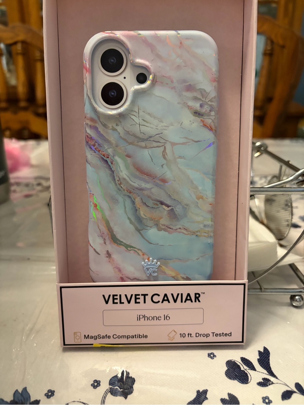 Velvet Caviar Marble iPhone Case - Pastel Pink/Blue for iPhone 16